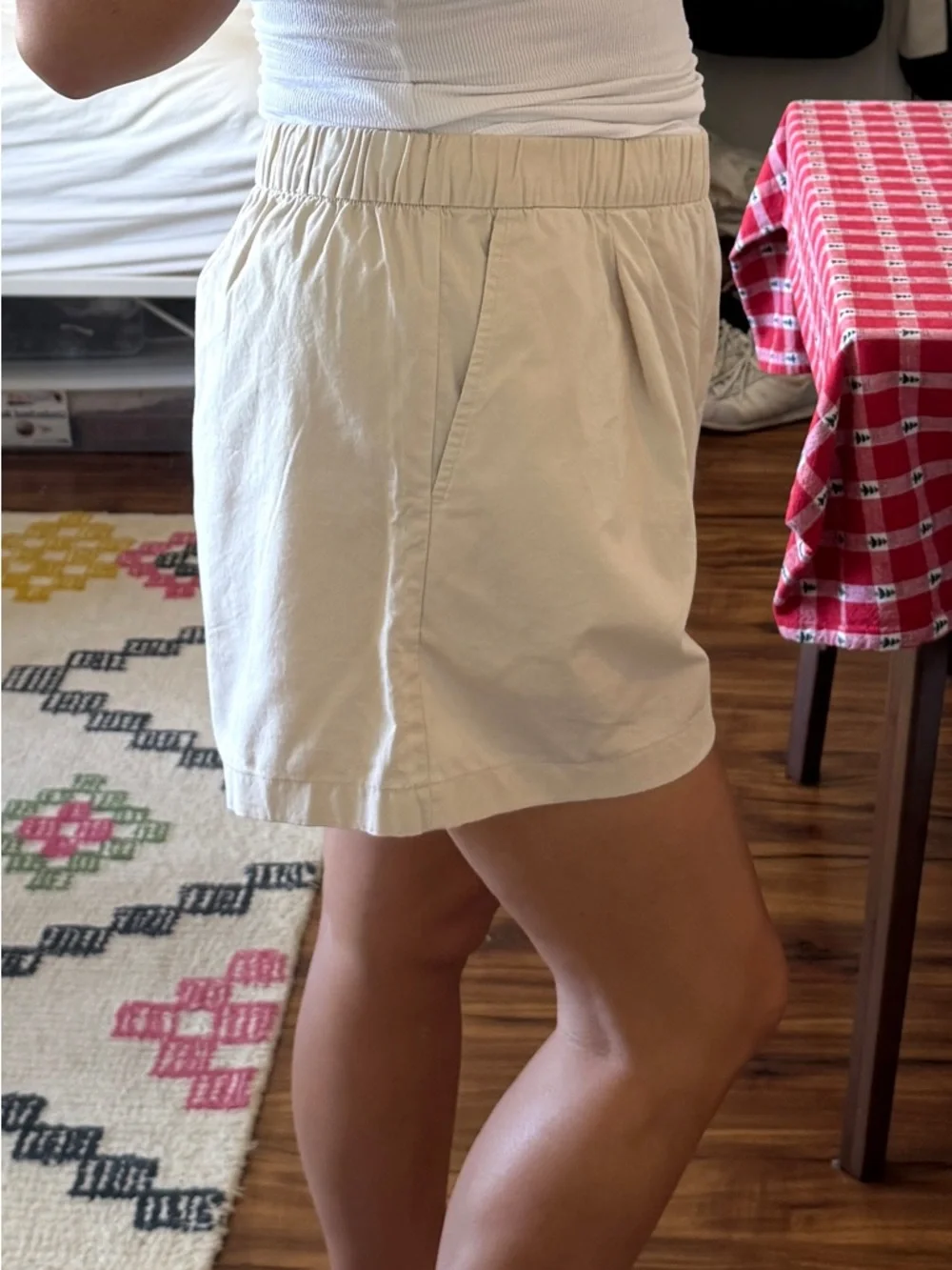 Uniqlo 100% Cotton Women’s Cream Elastic-Waist Drawstring Shorts Size XL